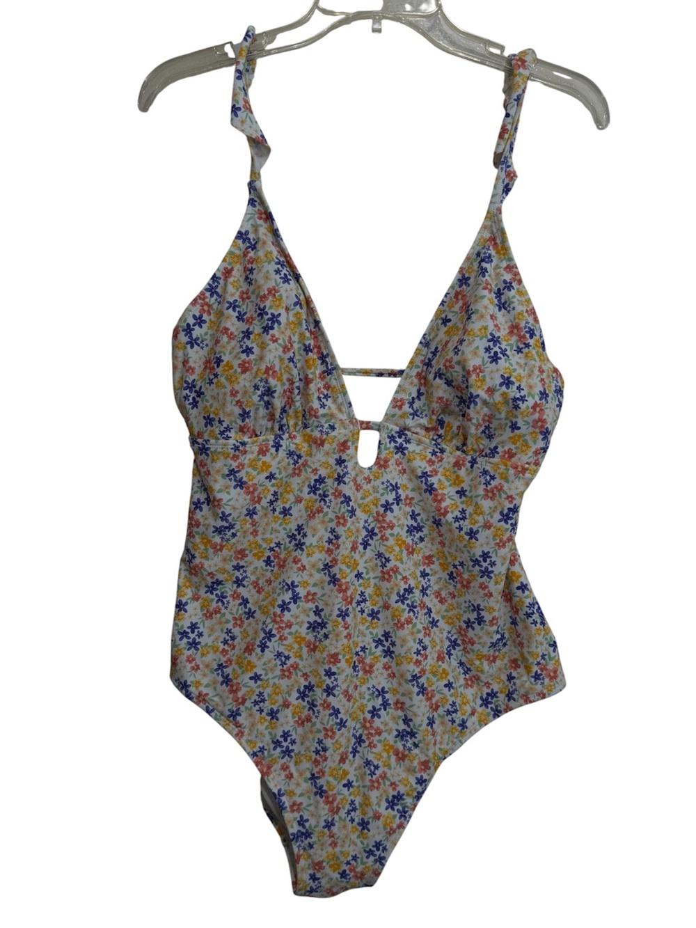 SHADE & SHORE Floral One-Piece Swimsuit - White with Yellow, Blue & Flowers XL